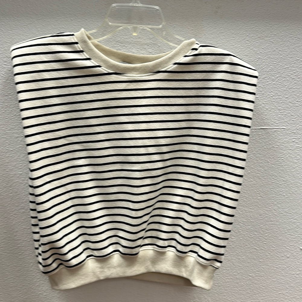 Cream and black striped sweater vest